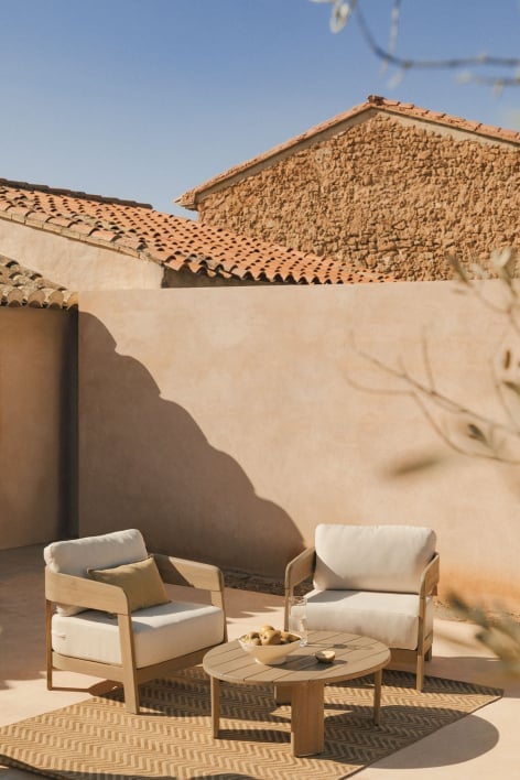 Gartenset mit 2 Sesseln und Couchtisch aus Akazienholz Uleno