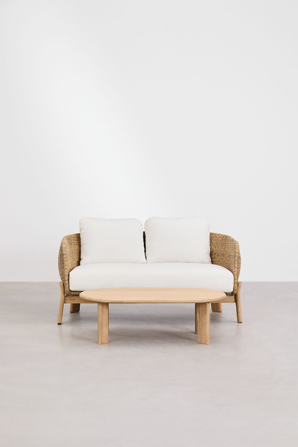 Leilan Gartenset mit 2-Sitzer-Sofa und Couchtisch aus Akazienholz und Rattan 100x60 cm, Galeriebild 2