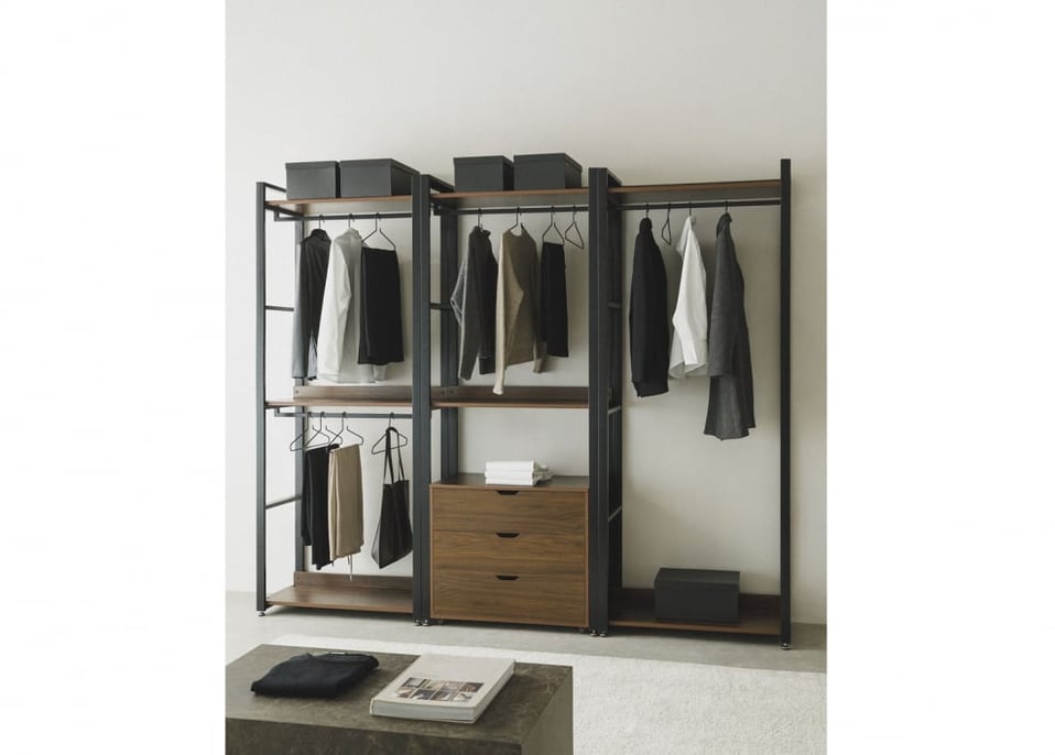 Offener modularer Schrank mit 3 Teilen und Schubladen aus Stahl und Holz Ariaster