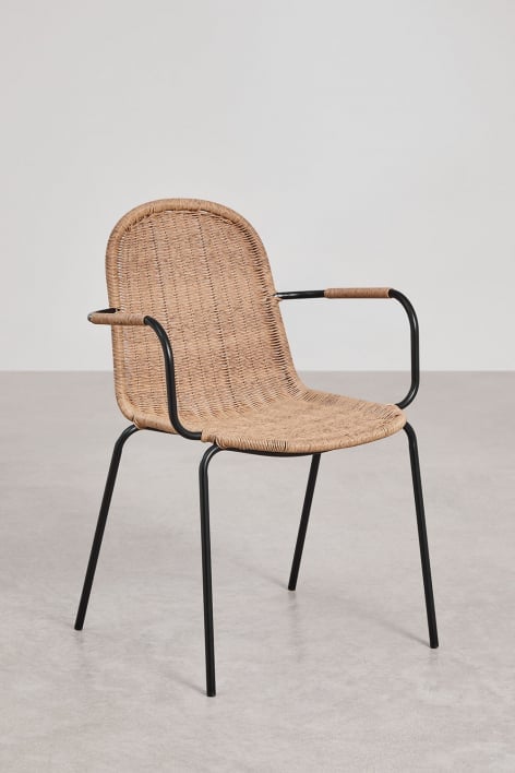 Stapelbarer Esszimmerstuhl mit Armlehnen aus synthetischem Rattan Reiven