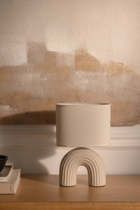 Soliva 30cm Tischlampe aus Keramik und Leinen