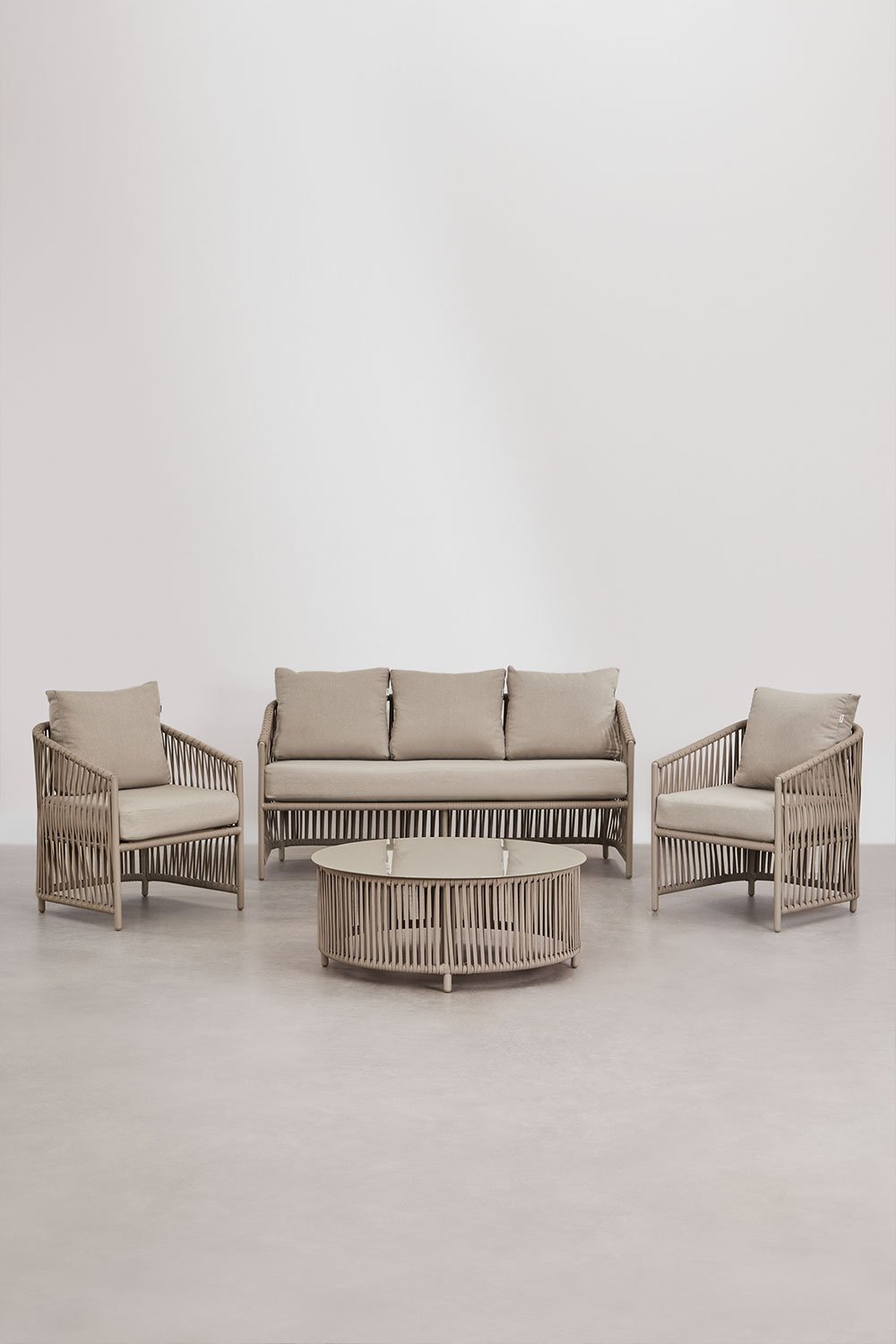 Gartenset mit 2-Sitzer-Sofa, 2 Sesseln und Couchtischen aus Aluminium und geflochtenem Sophie-Seil., Galeriebild 3