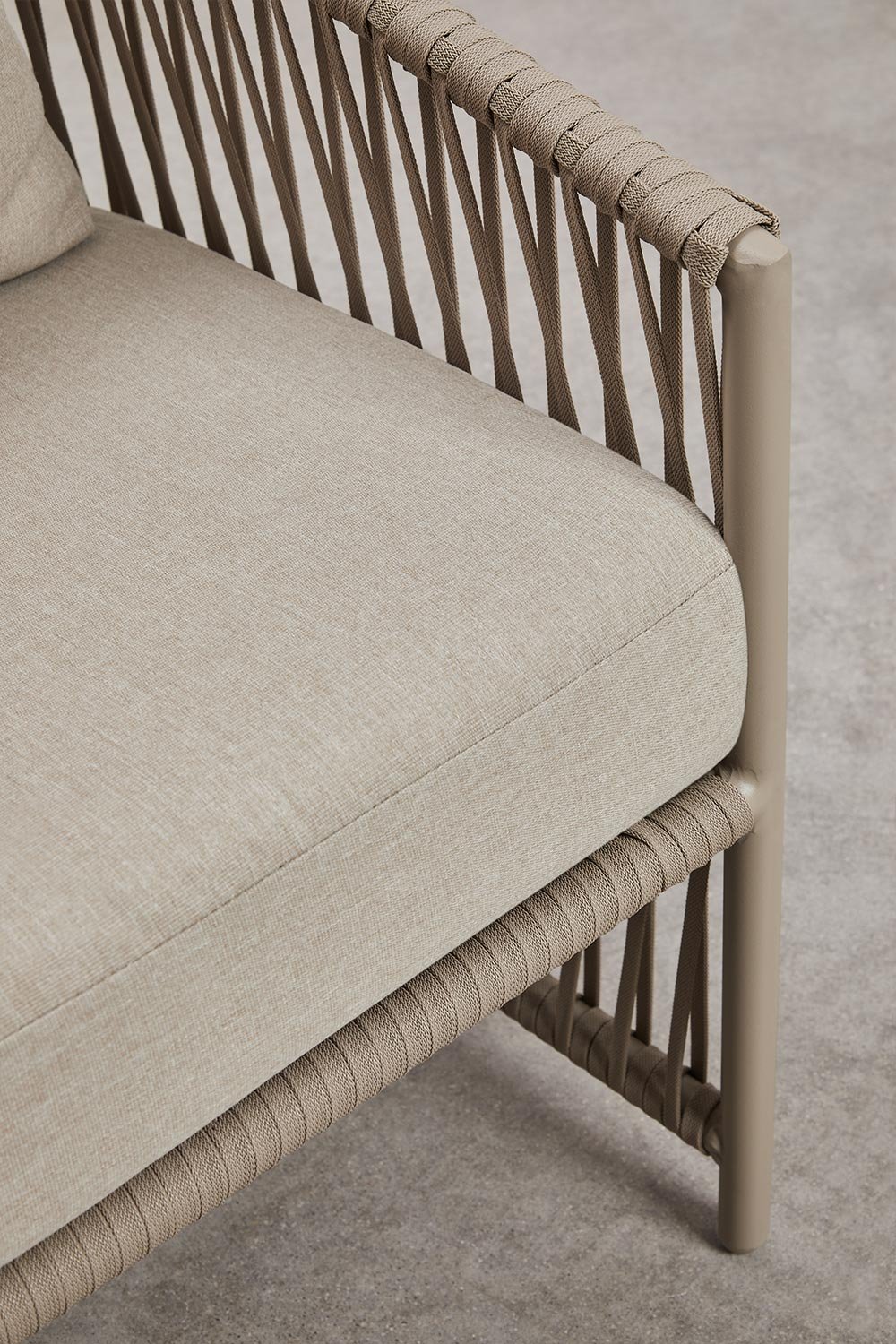 Gartenset mit 2-Sitzer-Sofa, 2 Sesseln und Couchtischen aus Aluminium und geflochtenem Sophie-Seil., Galeriebild 12