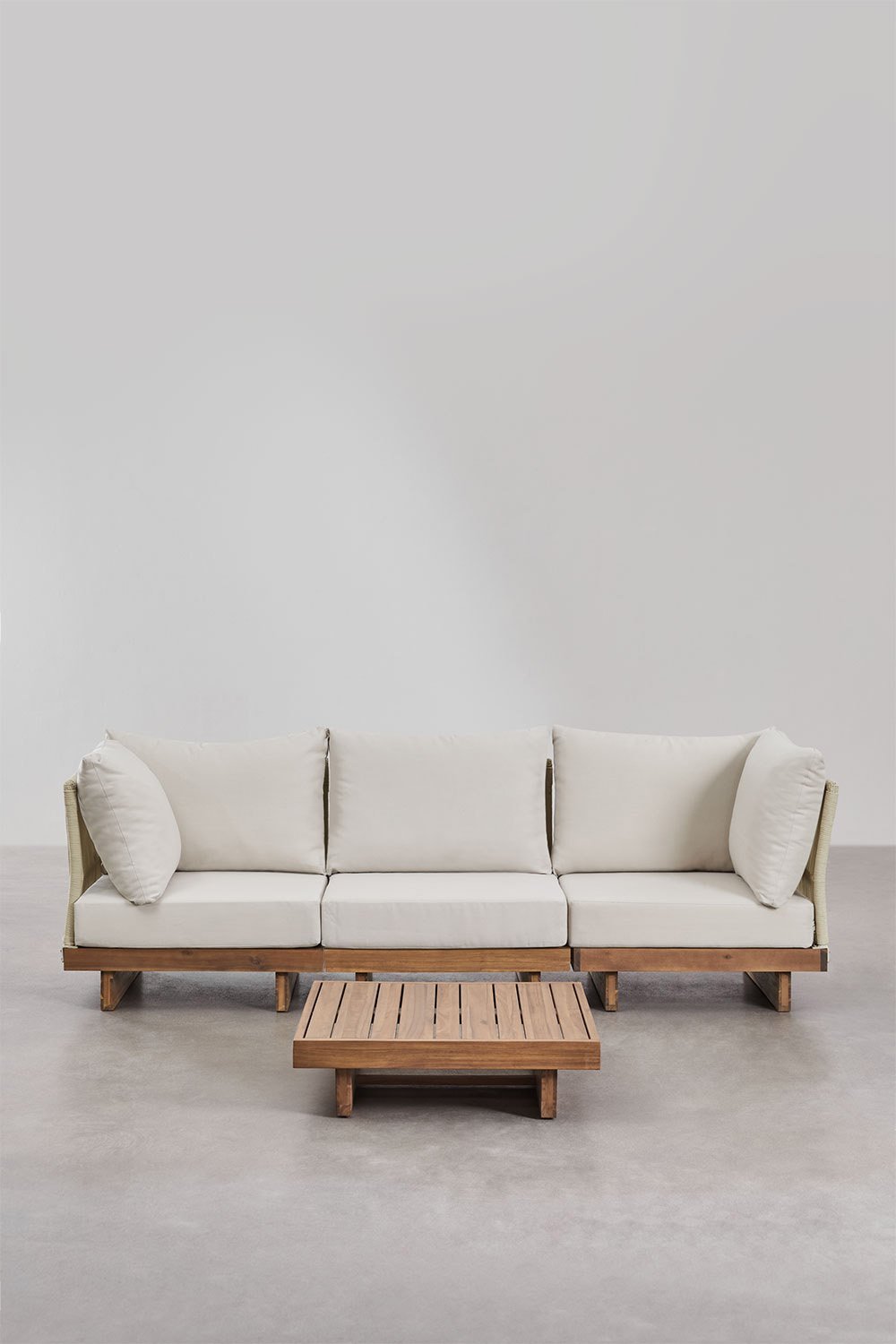 Gartenset mit modularem 3-teiligen Sofa mit 2 Ecksesseln und Couchtisch aus Akazienholz Dailin, Galeriebild 1