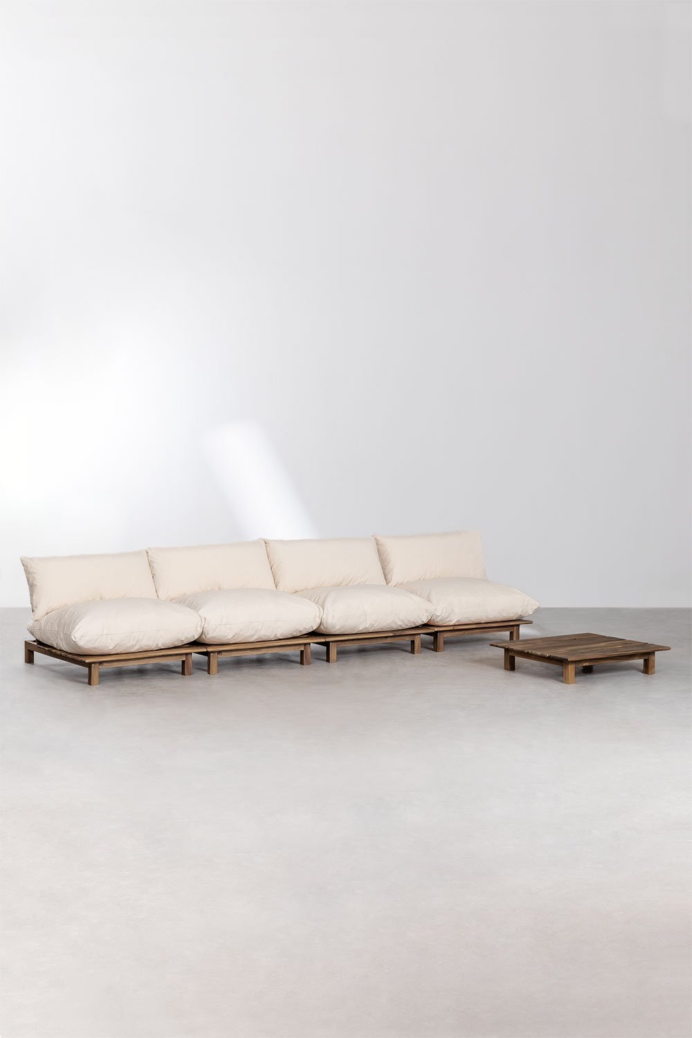 Gartenset mit 4-teiligem modularen Liegesofa und Couchtisch aus Brina-Akazienholz , Galeriebild 3