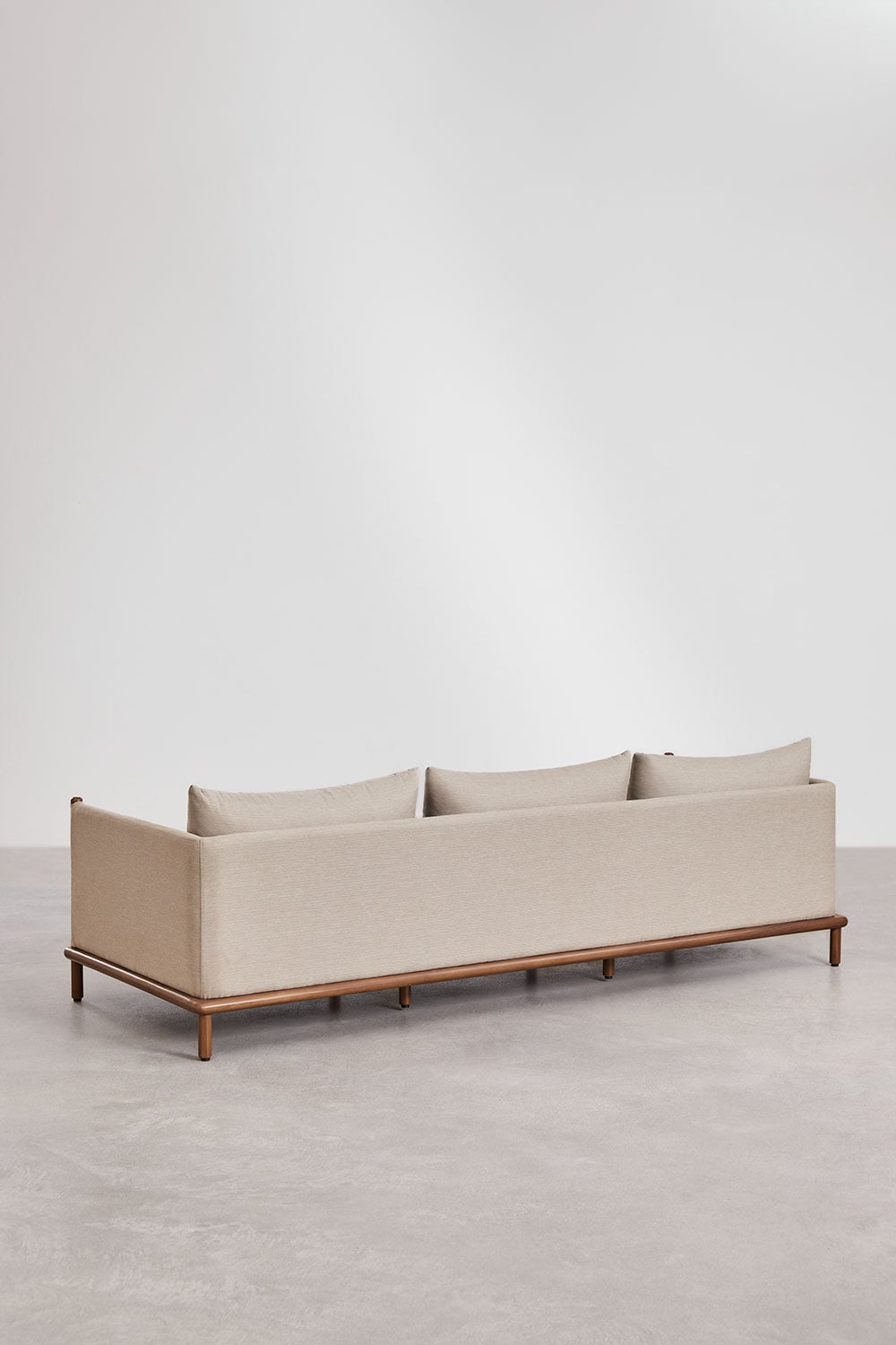 Wohnzimmer-Set mit 3-Sitzer-Sofa, 2 Sesseln und 2 runden Couchtischen aus Akazienholz Olivia, Galeriebild 3