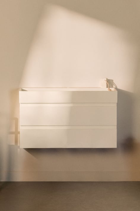 Badezimmerset aus Holz und Eschenfurnier mit integriertem Waschbecken Ona - Weiss