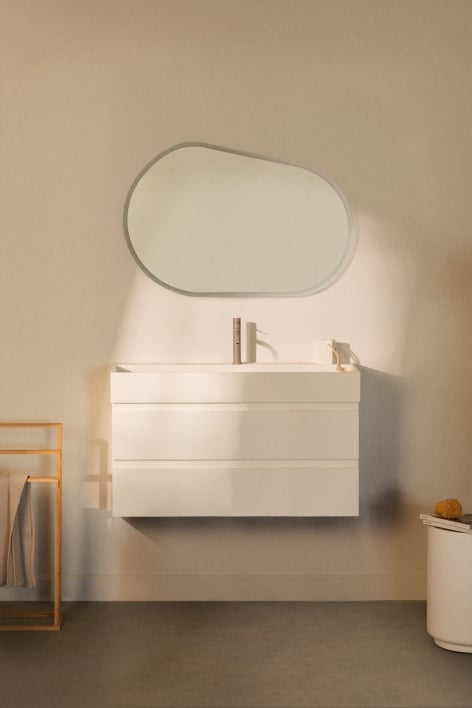 Badezimmerset aus Holz und Eschenfurnier mit integriertem Waschbecken Ona