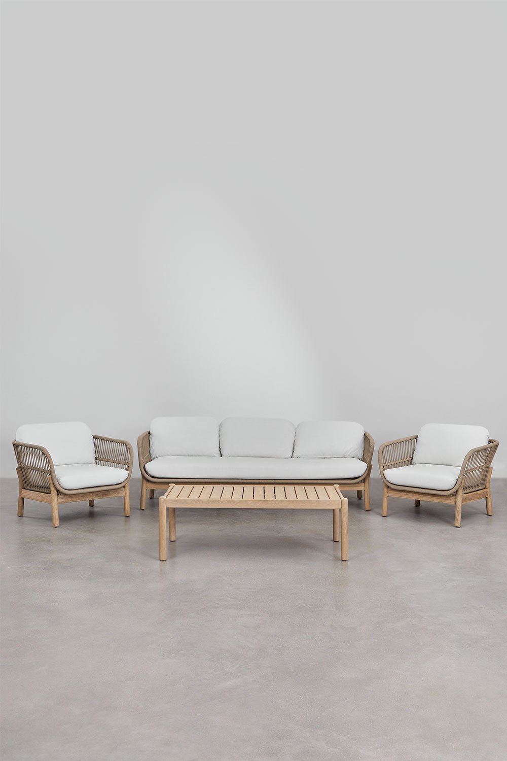 Karvia Gartenset mit 3-Sitzer-Sofa, 2 Sesseln und Couchtisch aus Aluminium und Akazienholz   , Galeriebild 1