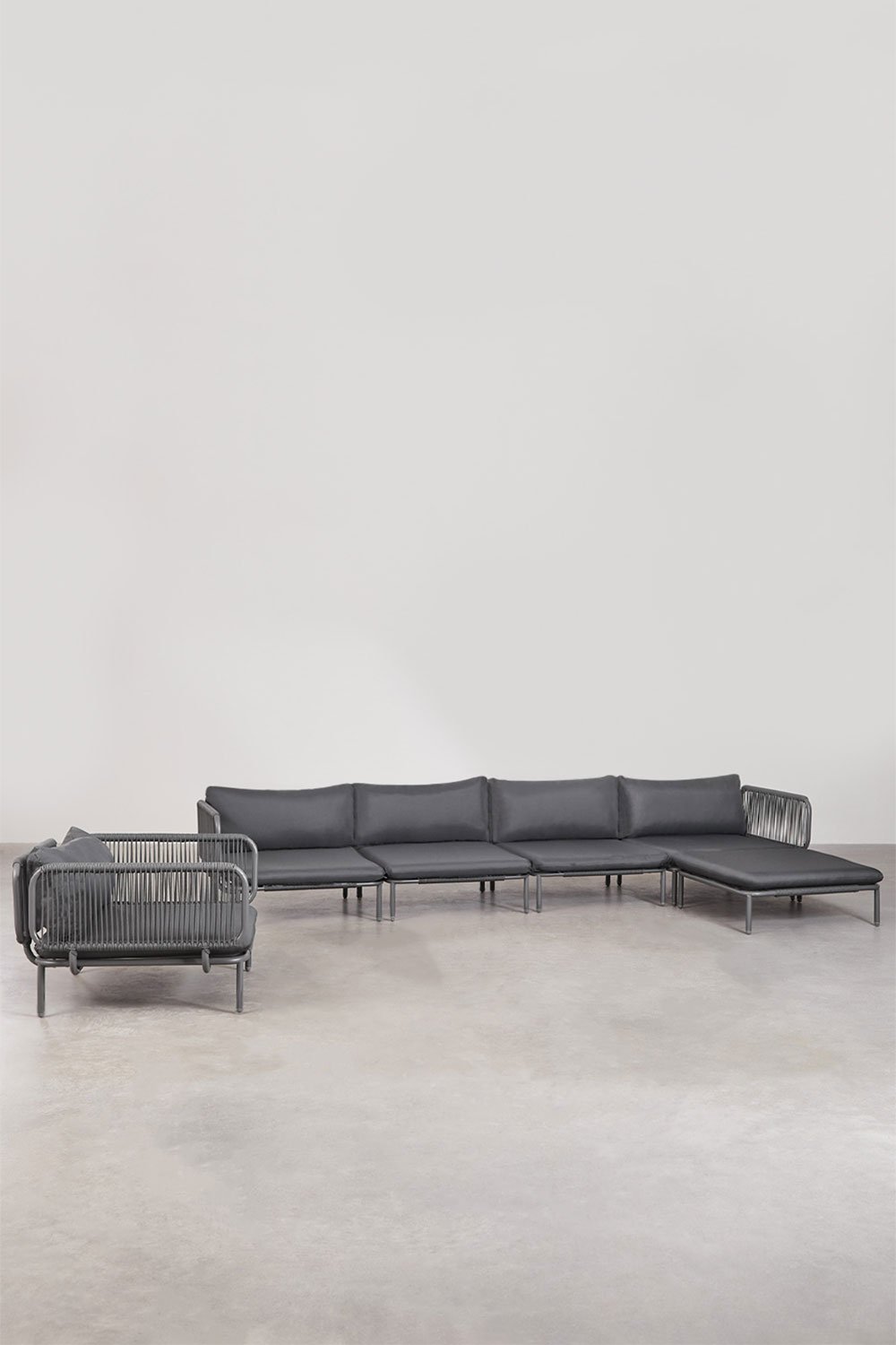 4-teiliges modulares Gartensofa mit 2 Ecksesseln, Pouf und Roubly-Sessel , Galeriebild 1
