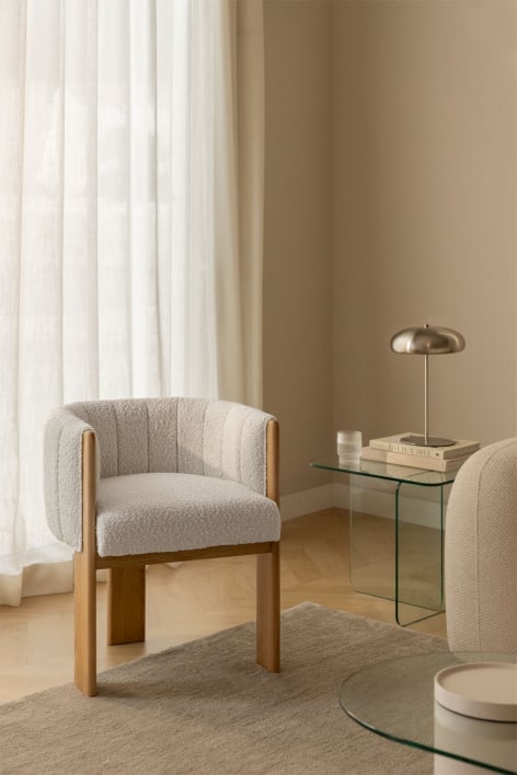 Sessel aus Eschenholz und Bouclé-Stoff Leo -  Off White Bouclé stof
