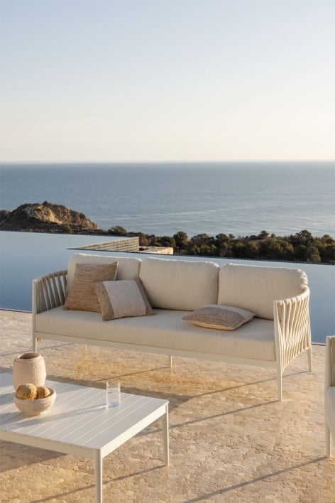 3-Sitzer-Gartensofa aus Aluminium und Bouclé-Stoff Sereilen