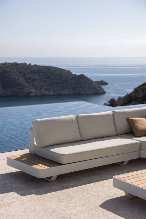 Yarilo 2-Sitzer-modulares Gartensofa aus Aluminium mit linkem Beistelltisch aus Teakholz