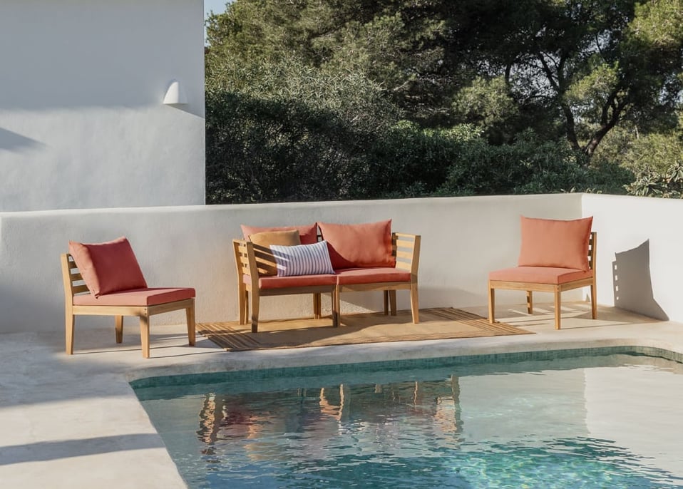 4-teiliges modulares Gartensofa mit Armlehnen aus Filips-Akazienholz