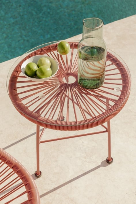 Runder Garten-Beistelltisch Ø45 cm aus Stahl und Kunstgeflecht Acapulco