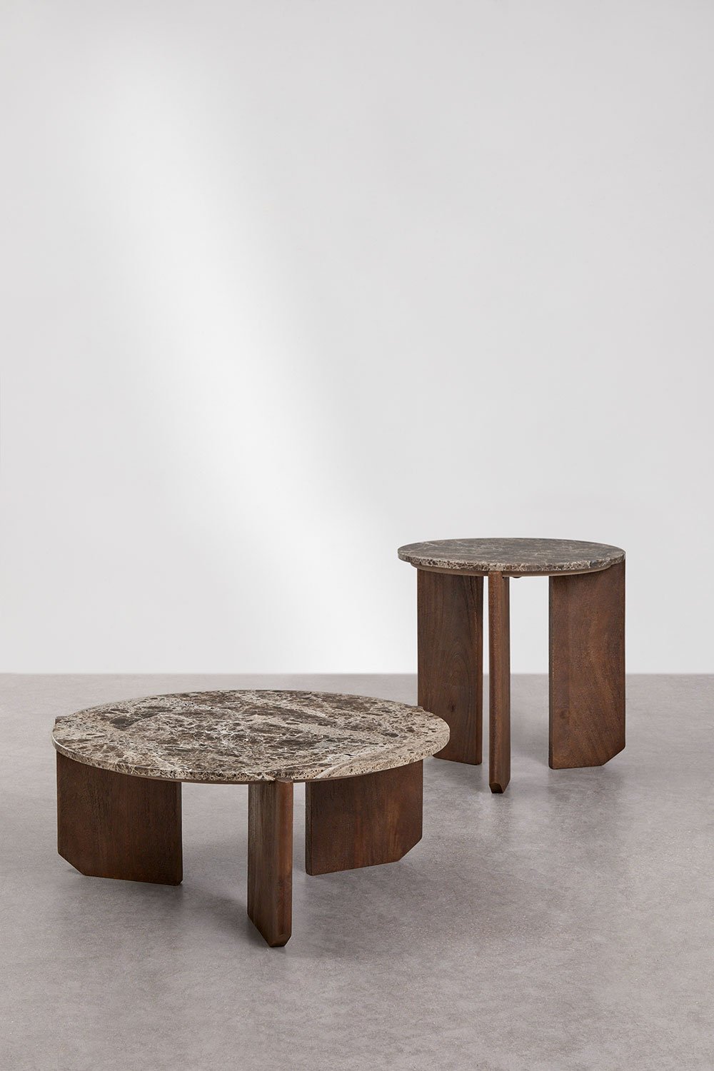 Set aus 2 runden Couchtischen aus Naturstein und Mangoholz Lavinia, Galeriebild 3