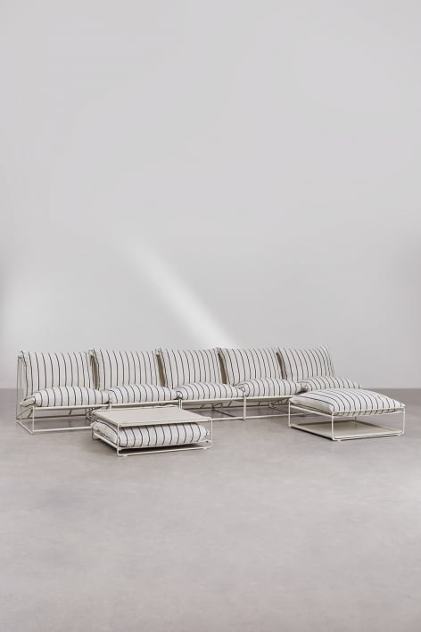 Gartenmöbel-Set mit 5-teiligem modularem Sofa, Beistelltisch und umwandelbarem Puff Amaro