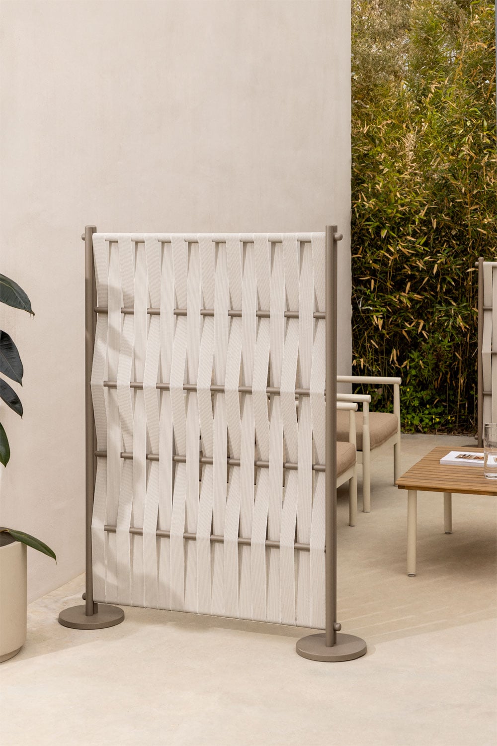 2er-Set Garten-Paravents 105x150 cm aus Aluminium und Seilgeflecht Beige-Creme Tunas, Galeriebild 1