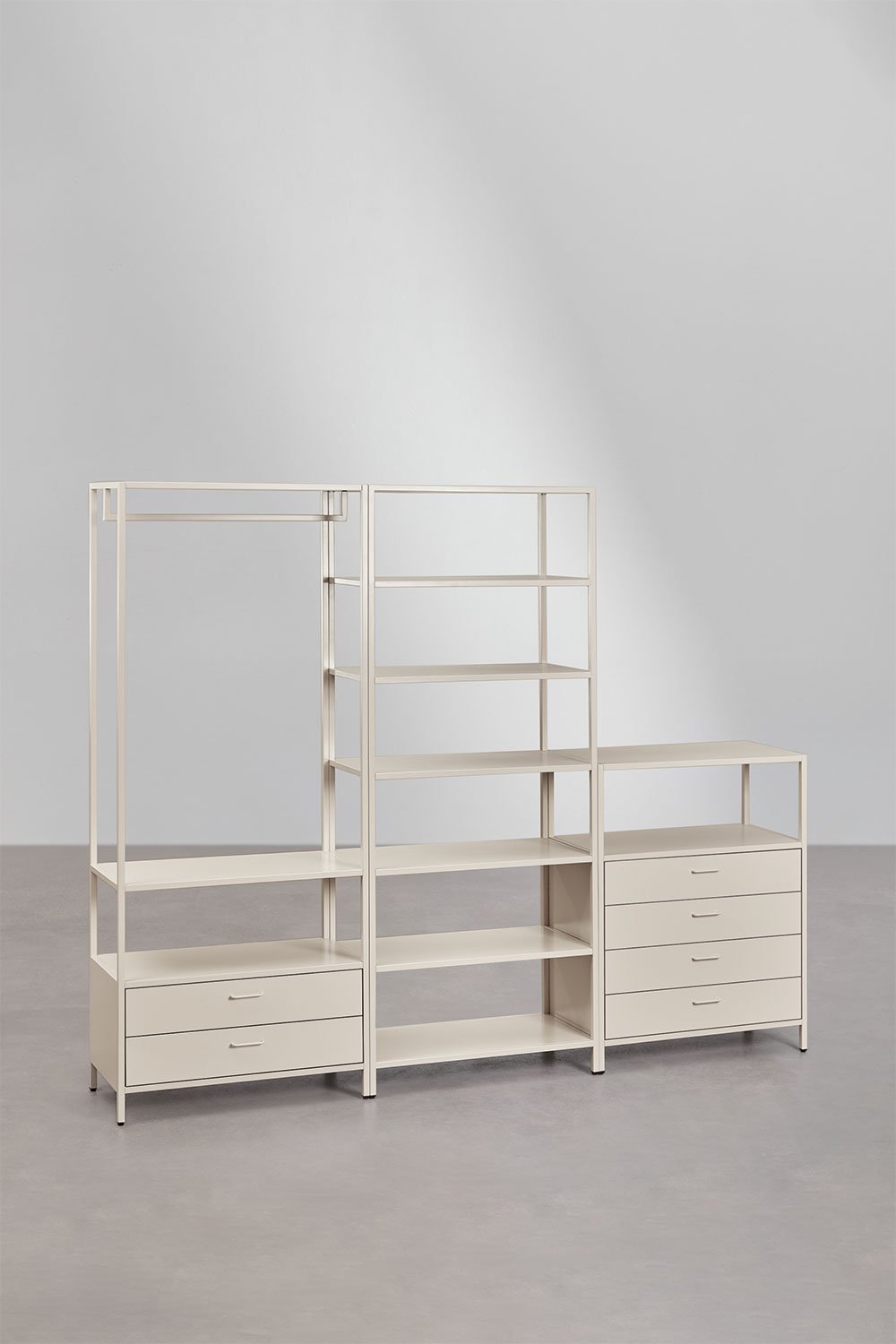Janine 3-teiliger offener modularer Kleiderschrank mit Stahlschubladen, Galeriebild 3