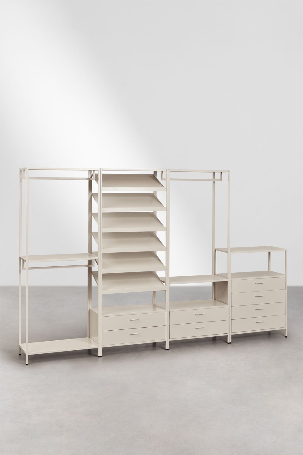 Janine 4-teiliger offener modularer Kleiderschrank mit Stahlschubladen, Galeriebild 3