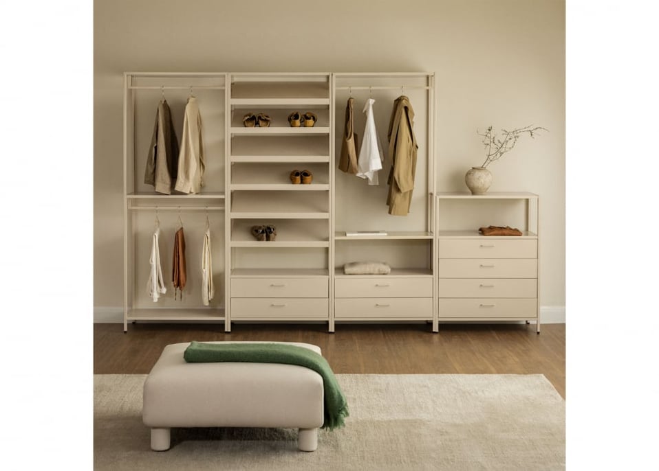 Janine 4-teiliger offener modularer Kleiderschrank mit Stahlschubladen