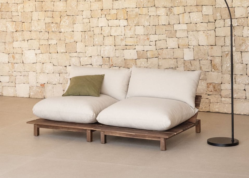 2-teiliges modulares Gartensofa mit Liegefunktion aus Brina-Akazienholz