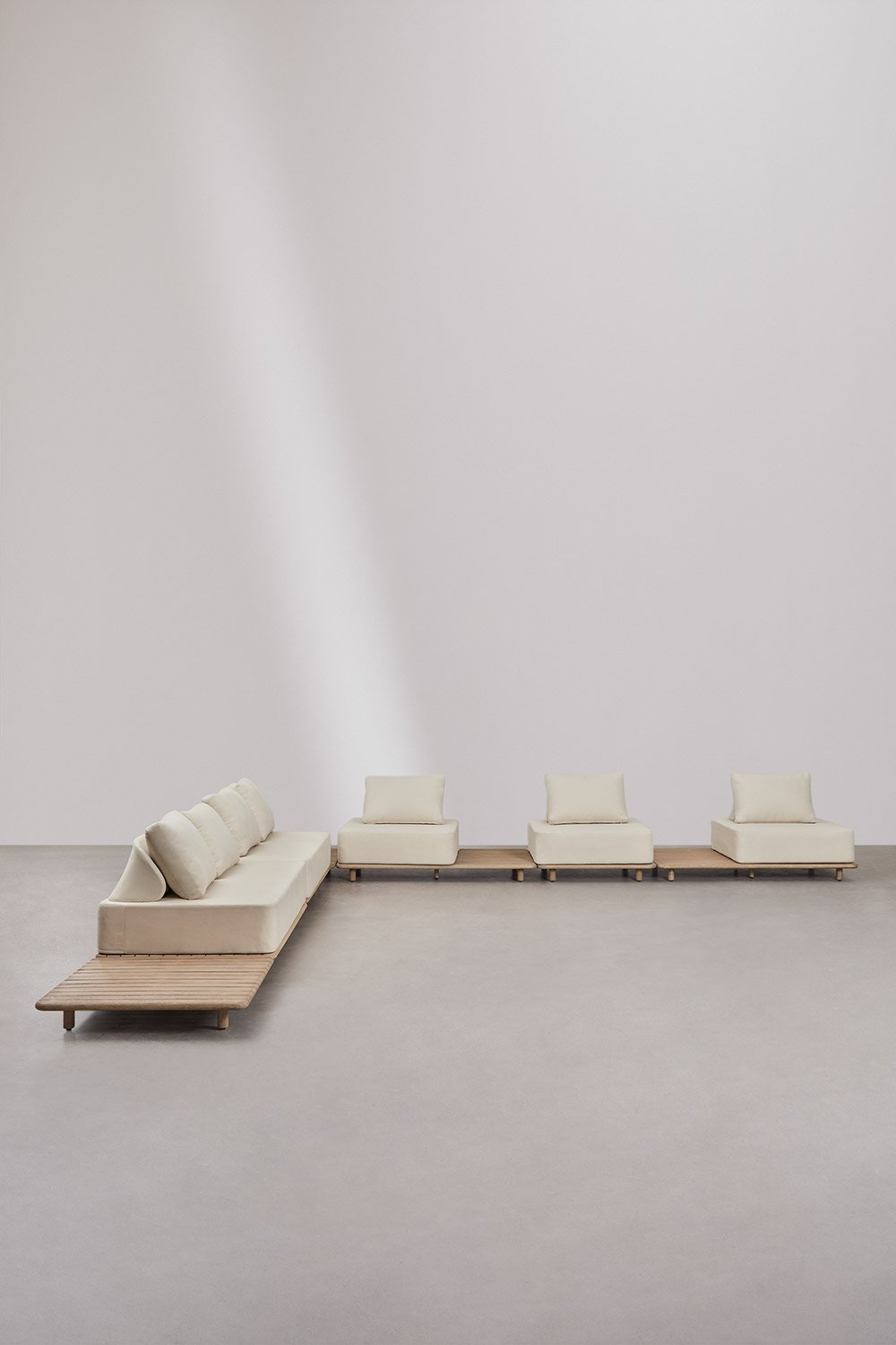 Portet 5-teiliges modulares Ecksofa-Gartenset mit Beistelltischen in Akazie, Galeriebild 5