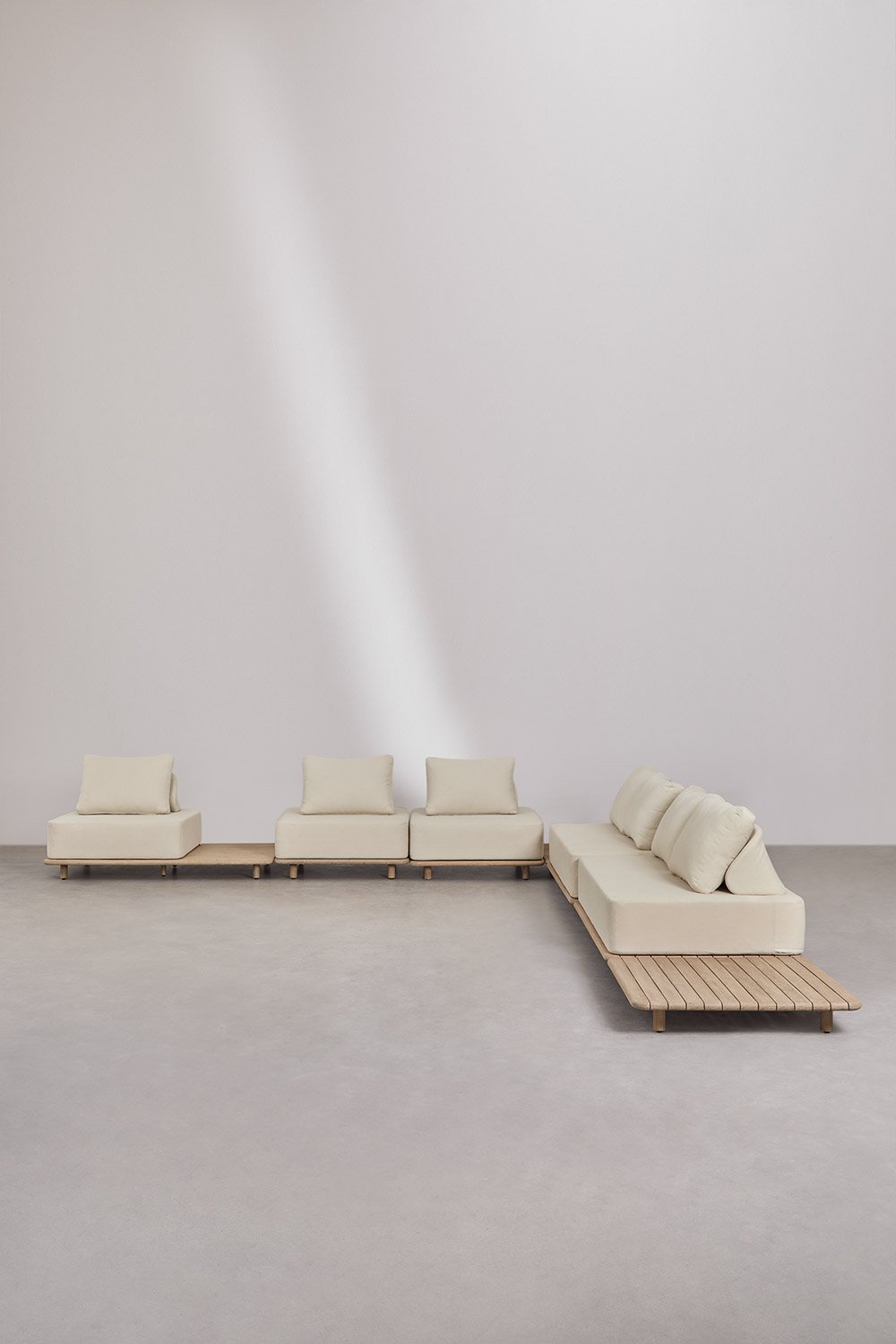 Gartenset mit 5-teiligem modularen Ecksofa mit Beistelltisch und Endtisch 95x95 cm in Portet Akazie, Galeriebild 4