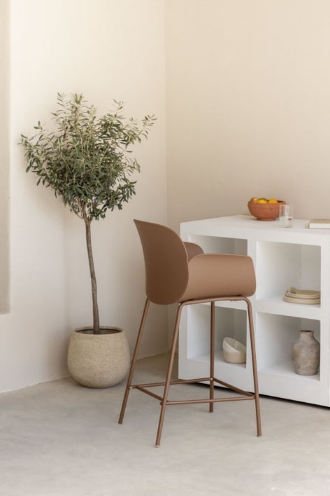 Hoher Gartenhocker 65 cm aus Polypropylen und karamellbraunem Eisen Lynette