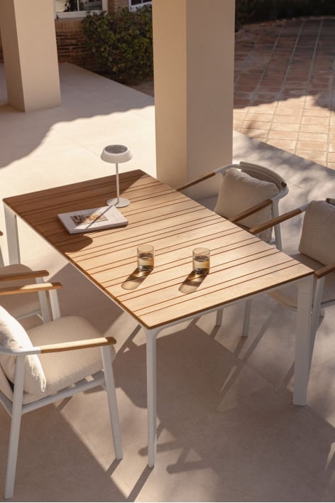 Rechteckiger Gartentisch 160x90 cm aus Aluminium und Teakholz Katiana