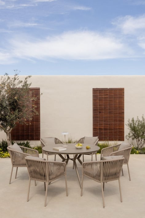 Valerie rundes Tischset, Ø125 cm, und 6 Arhiza Classic Aluminium-Gartenstühle mit Armlehnen