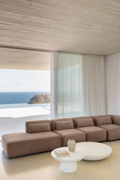 4-teiliges modulares Ecksofa Fogler mit Chaiselongue links - Kord Kamel Braun