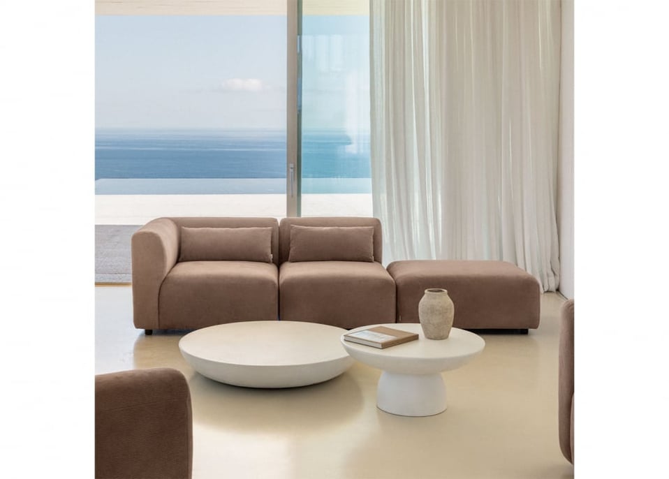 2-teiliges modulares Ecksofa mit Fogler-Hocker - Kord Kamel Braun