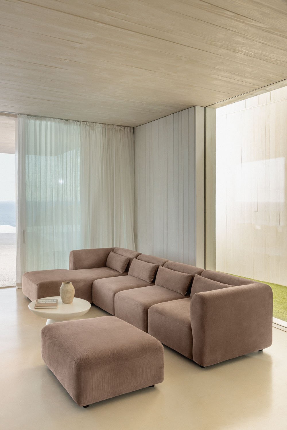 4-teiliges modulares Chaiselongue-Sofa links mit Fogler-Hocker, Galeriebild 1