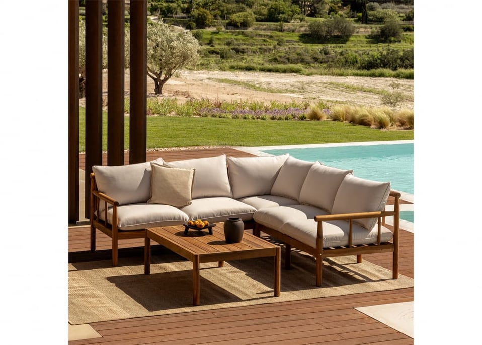 Gartenset mit 5-Sitzer-Ecksofa und Couchtisch aus Akazienholz Melvin