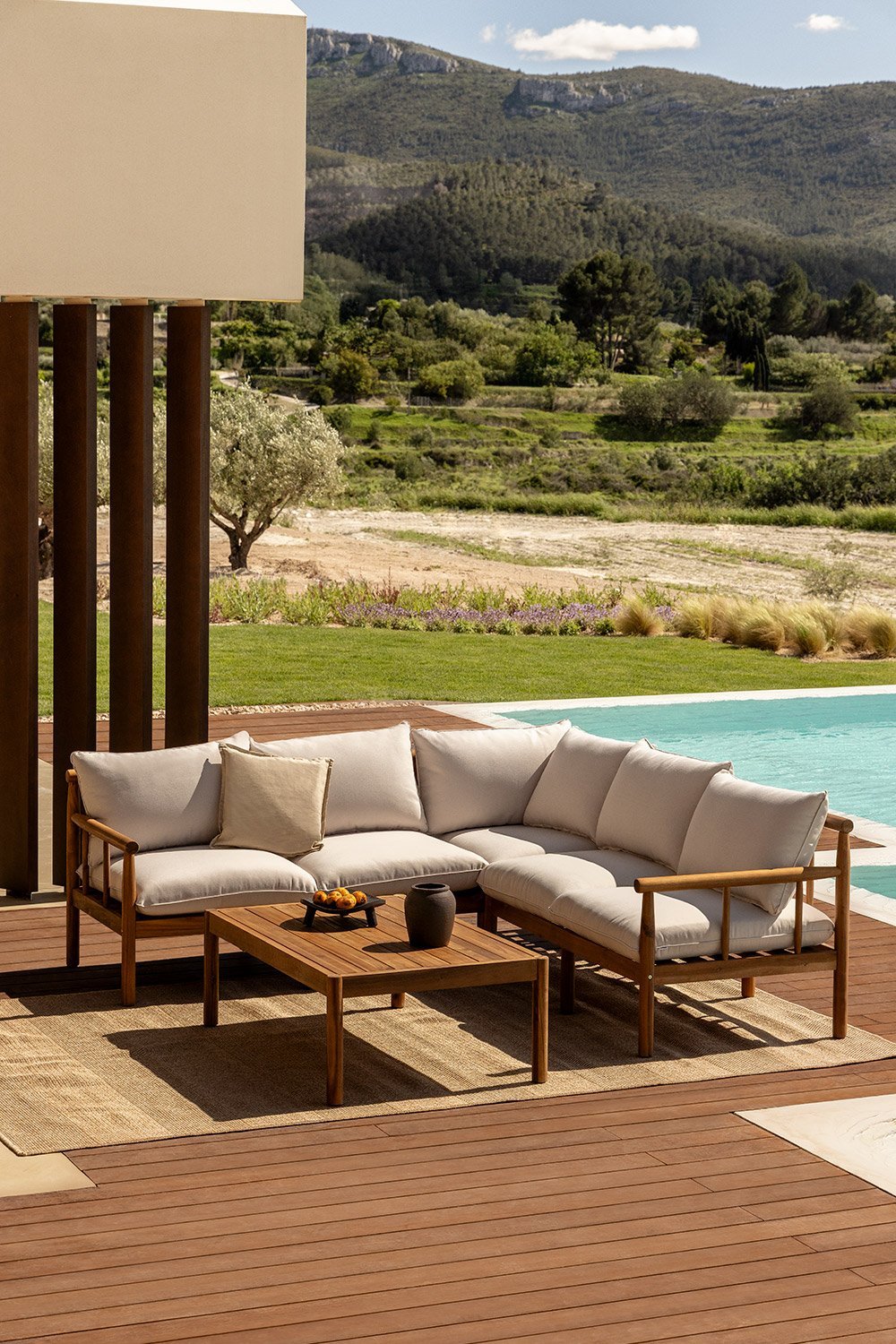 Gartenset mit 5-Sitzer-Ecksofa und Couchtisch aus Akazienholz Melvin , Galeriebild 1