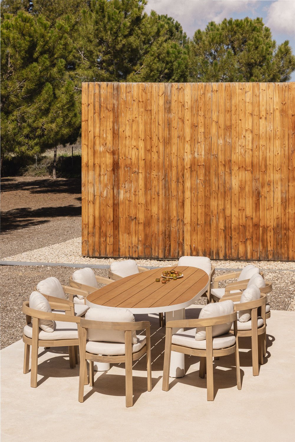 Ovaler Gartentisch 260x110 cm aus Aluminium und Teakholz Taneli, Galeriebild 1