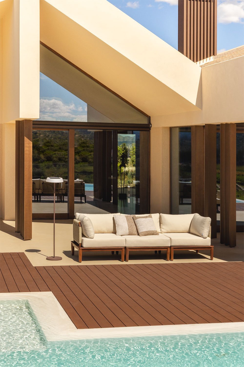 Giulia 3-teiliges modulares Gartensofa mit 2 Ecksesseln in Akazie, Galeriebild 1