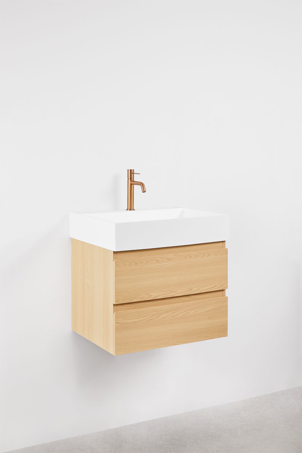 Hängendes Badezimmermöbel-Set aus Holz und Eschenfurnier mit integriertem Waschbecken Ona, Galeriebild 3