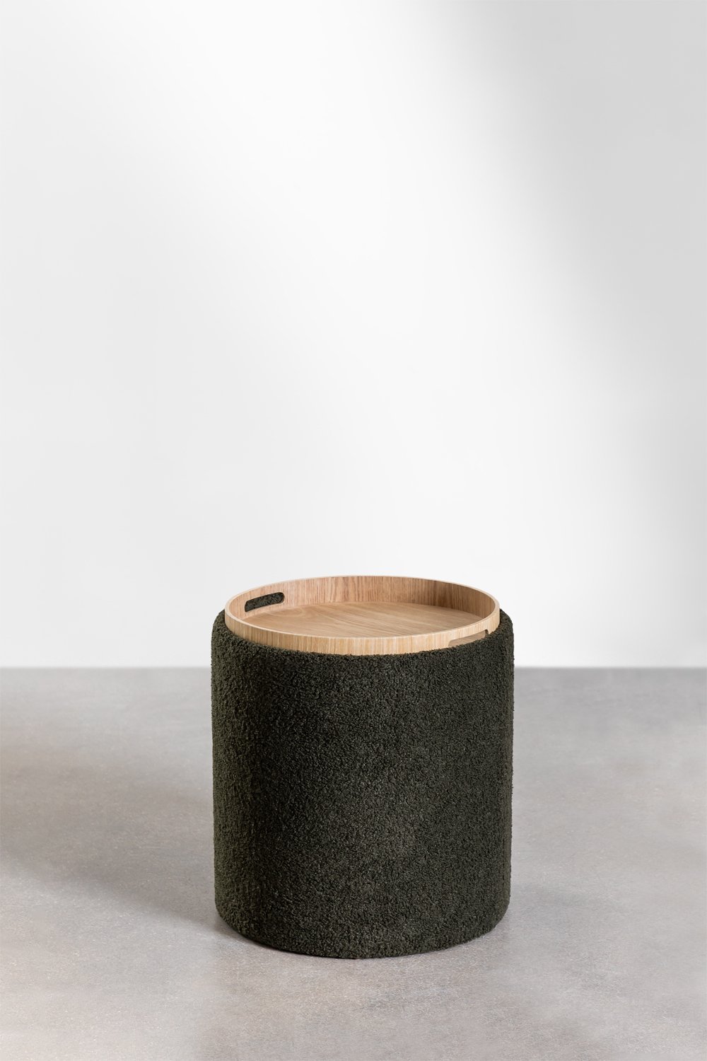 Berkeleni runder gepolsterter Pouf mit Tablett und Aufbewahrung, Galeriebild 3