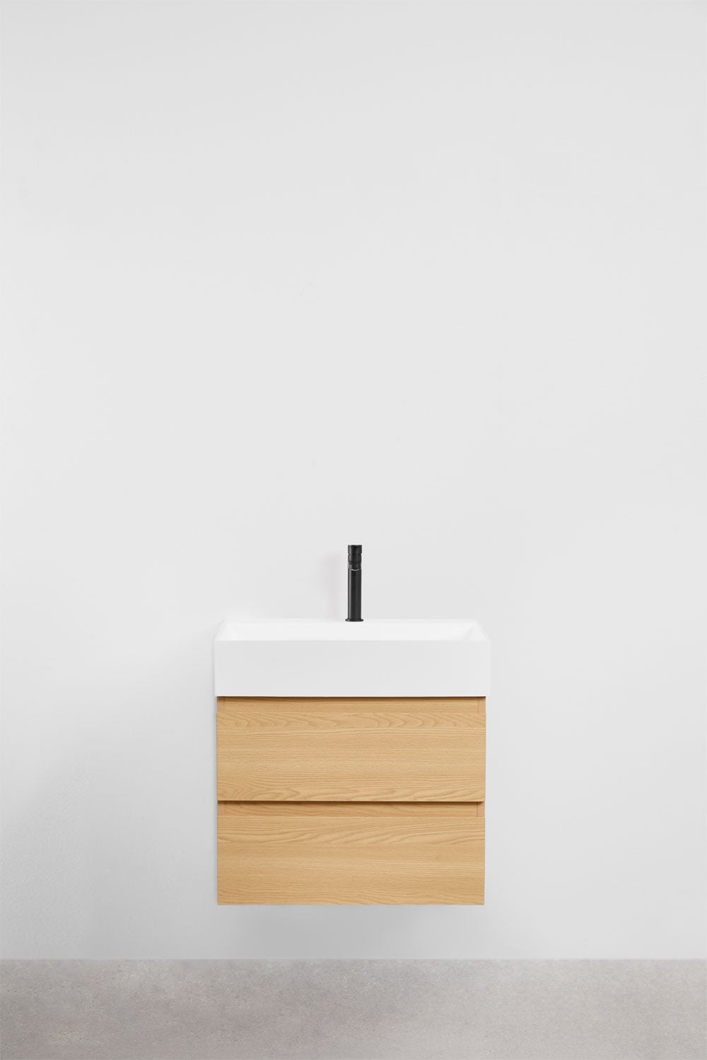 Hängendes Badezimmermöbel-Set aus Holz und Eschenfurnier mit integriertem Waschbecken Ona, Galeriebild 2