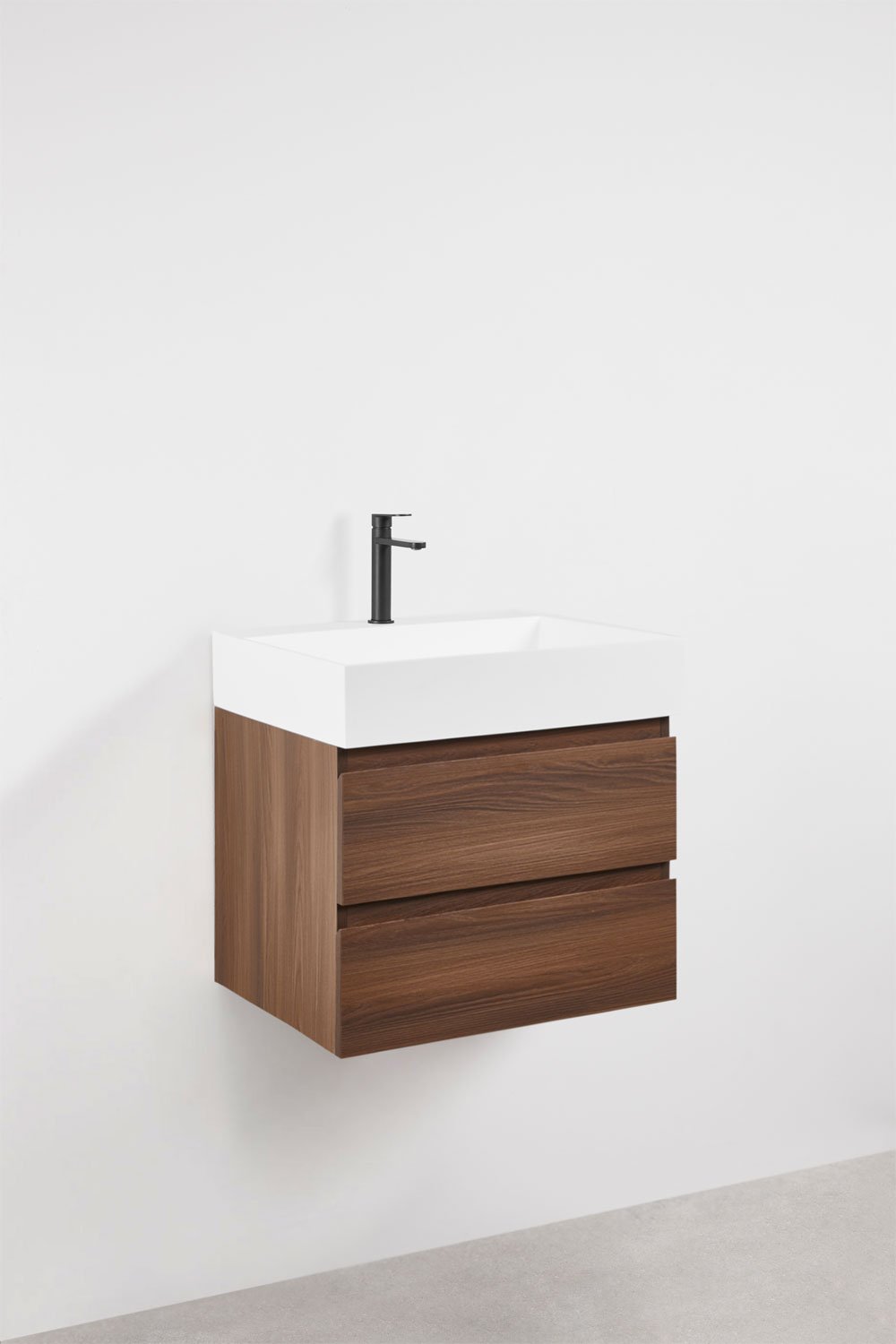 Hängendes Badezimmermöbel-Set aus Holz und Eschenfurnier mit integriertem Waschbecken Ona, Galeriebild 3