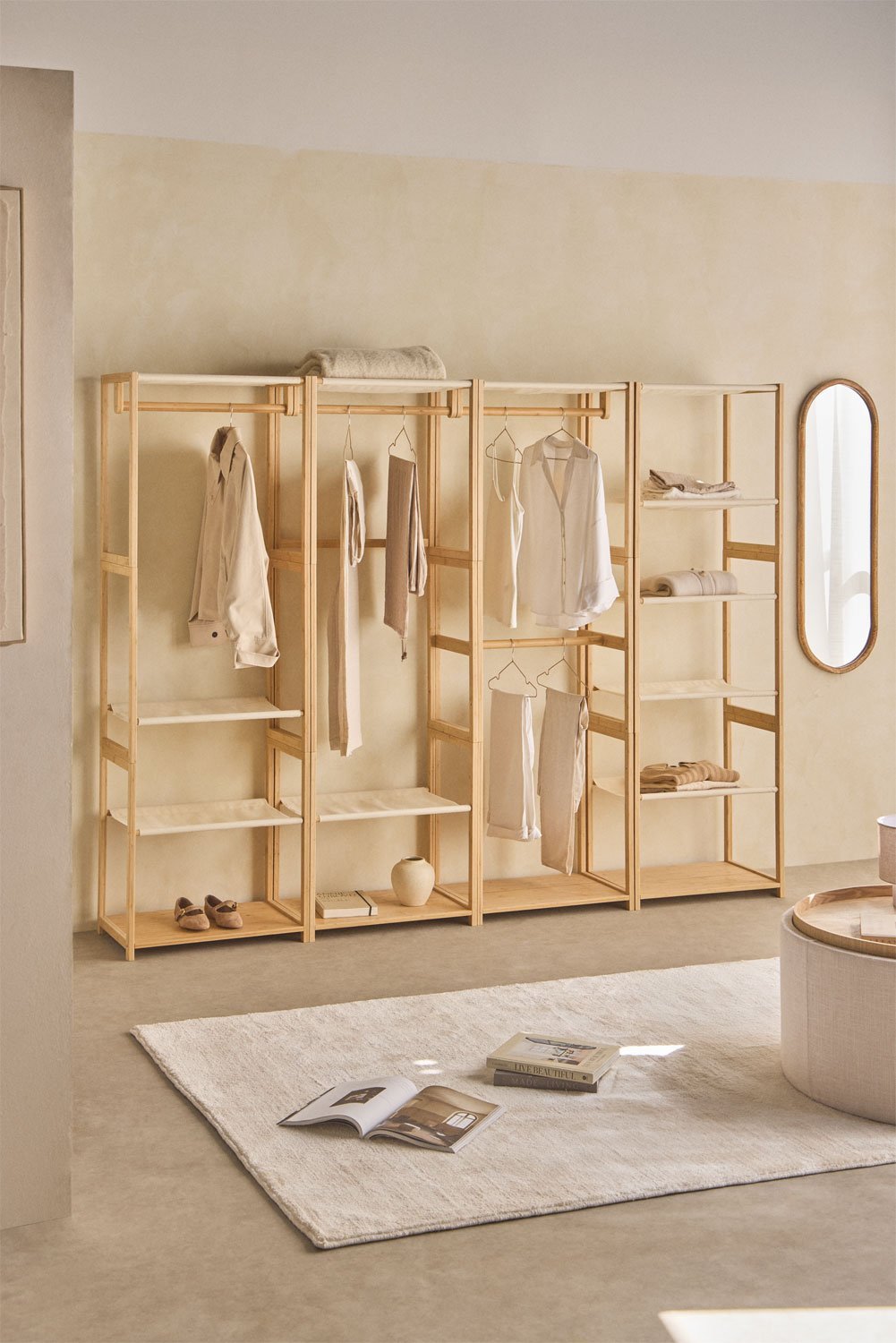 Deneb Bamboo 4-teiliger offener modularer Kleiderschrank mit Regalen und Kleiderständer, Galeriebild 1