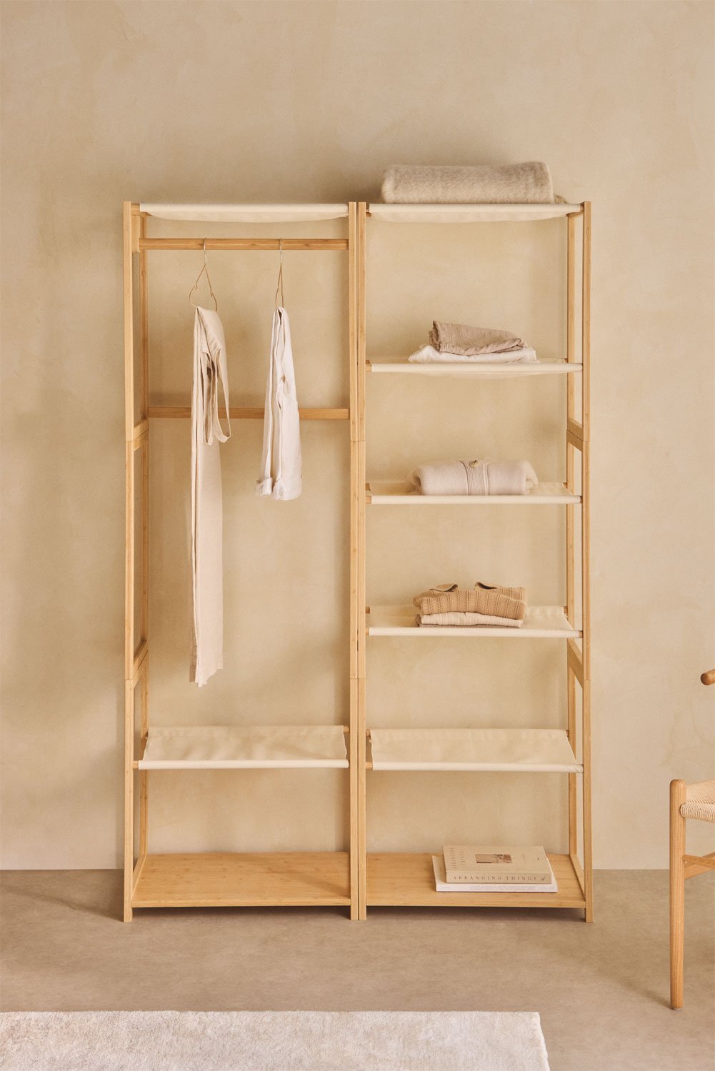 Deneb Bamboo 2-teiliger offener modularer Kleiderschrank mit Regalen, Gestell und Kleiderständer, Galeriebild 1