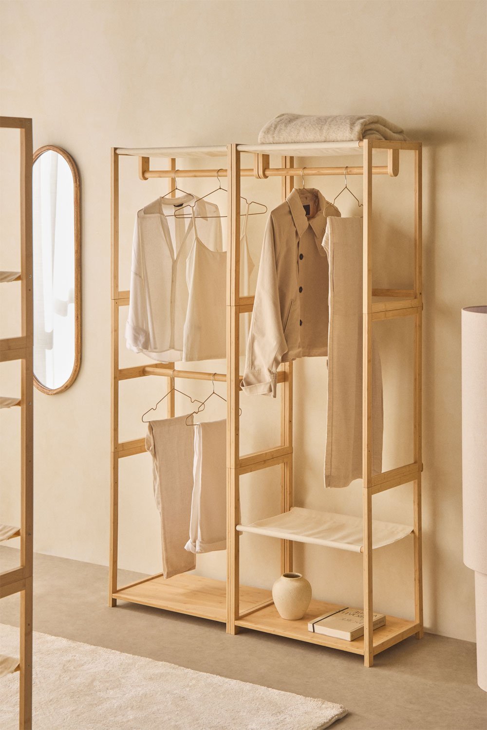 Deneb 2-teiliger offener modularer Kleiderschrank mit Bambus-Kleiderständer, Galeriebild 1
