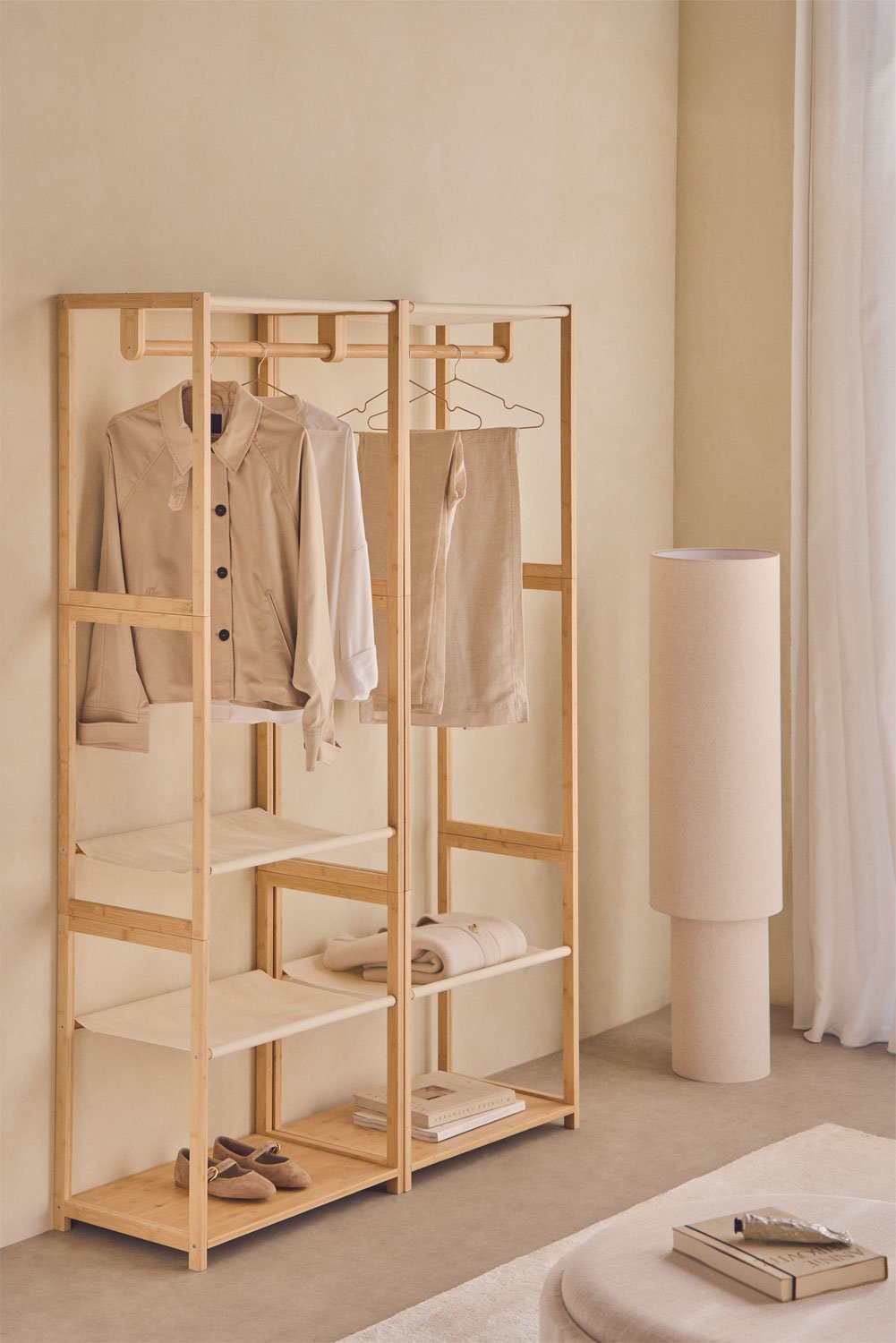 Deneb 2-teiliger offener modularer Kleiderschrank aus Bambus, Galeriebild 1