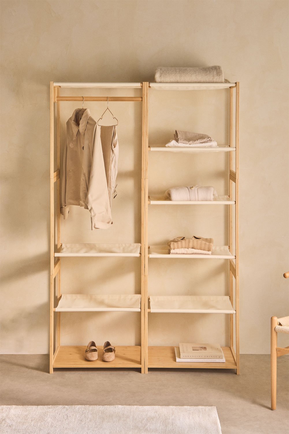 Deneb 2-teiliger offener modularer Kleiderschrank mit Bambusregalen, Galeriebild 1