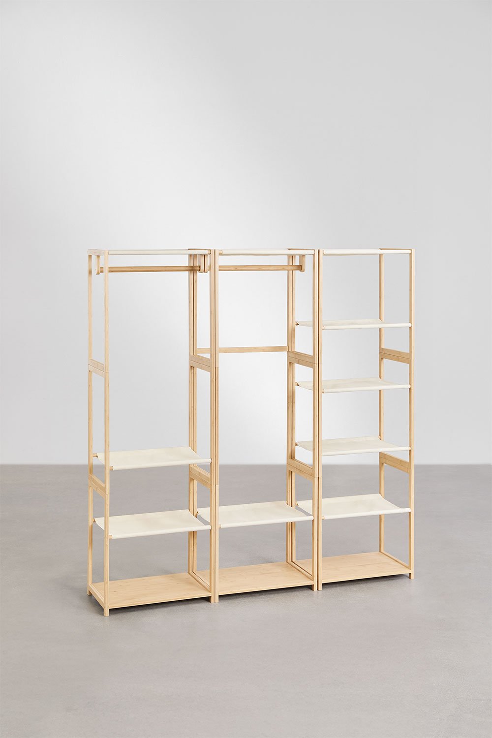 Deneb 3-teiliger offener modularer Kleiderschrank mit Bambusregalen, Galeriebild 4