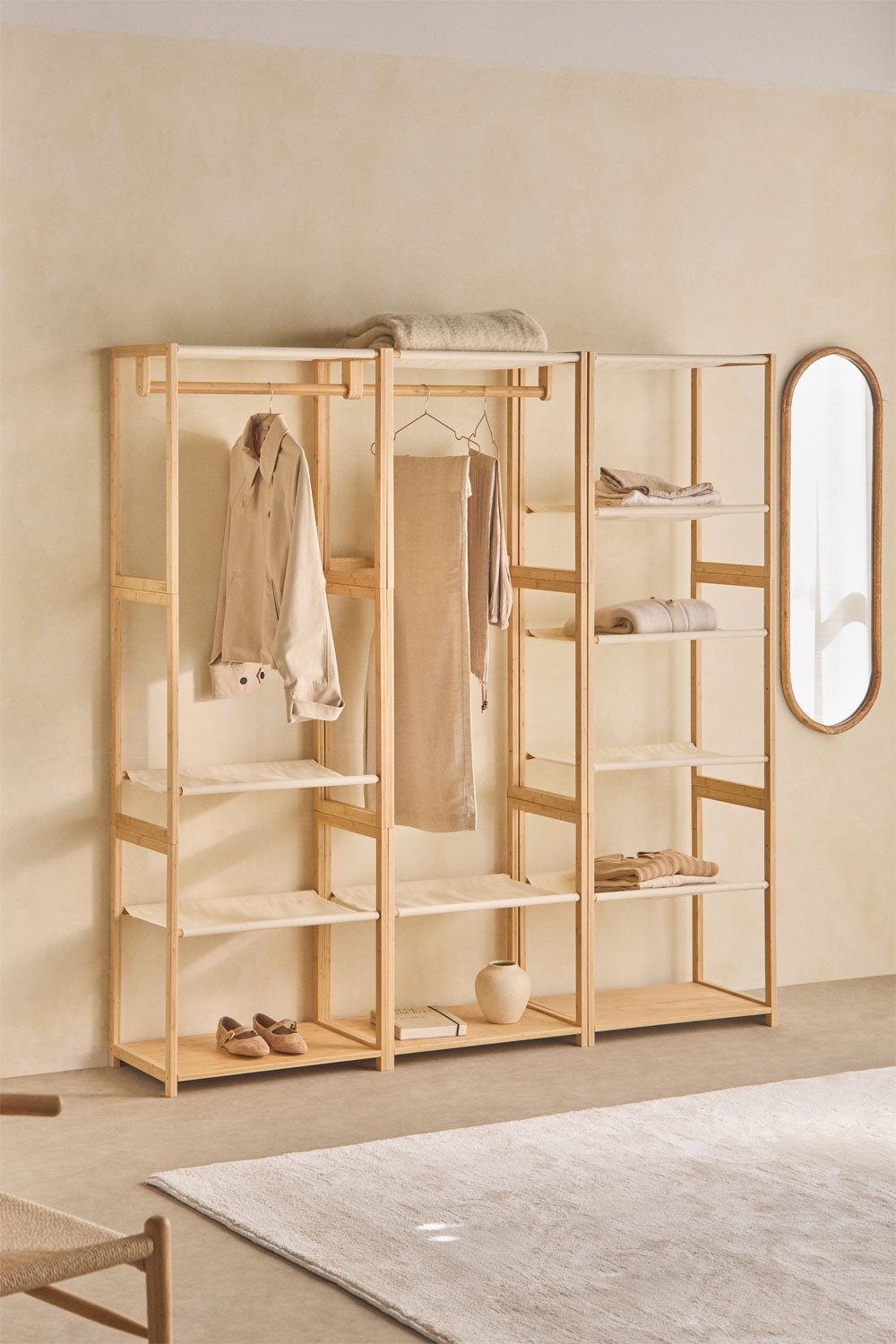 Deneb 3-teiliger offener modularer Kleiderschrank mit Bambusregalen, Galeriebild 1