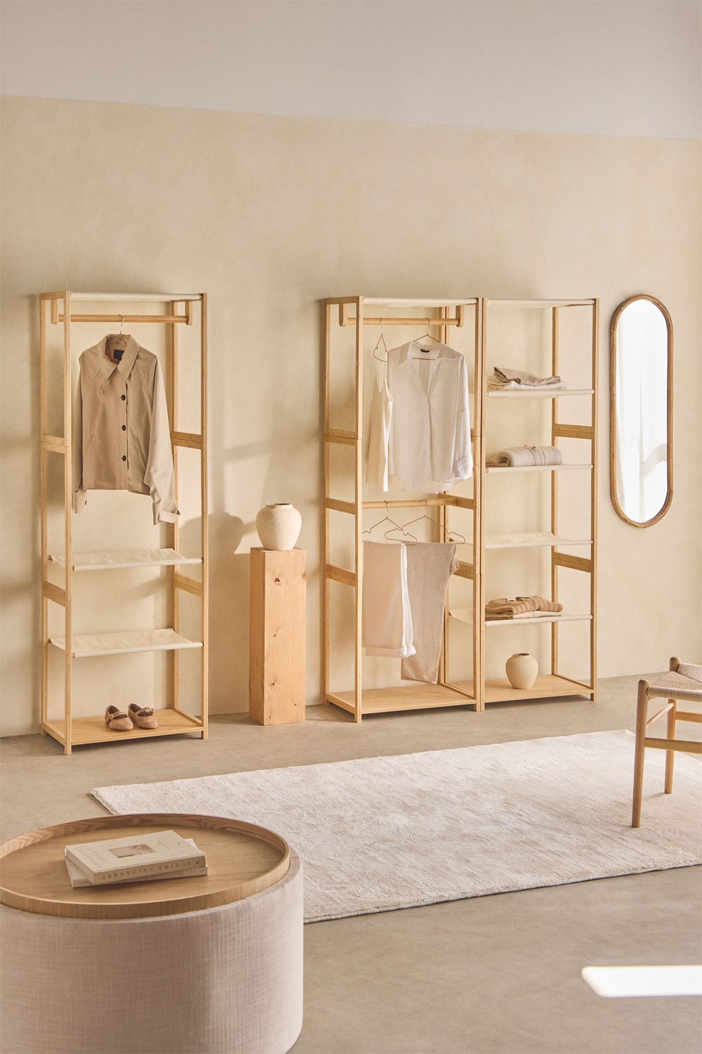 Deneb Bambus 3-teiliger offener modularer Kleiderschrank mit Regalen und Kleiderständer, Galeriebild 1